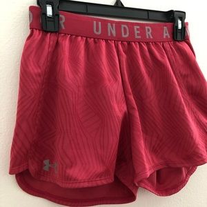 Pink and gray Under Armour athletic shorts